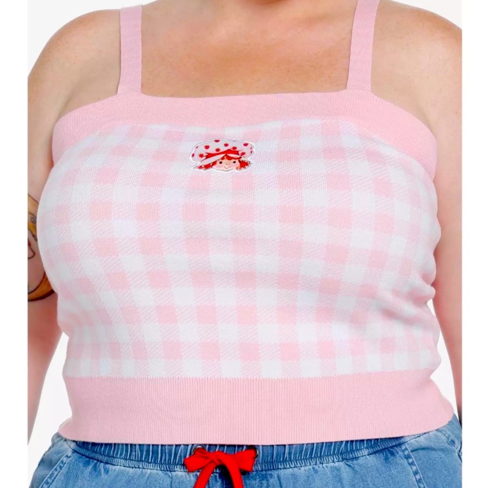 Strawberry Shortcake Gingham Pink/White Plus Size Knit Tank Top-Hot Topic Size 1